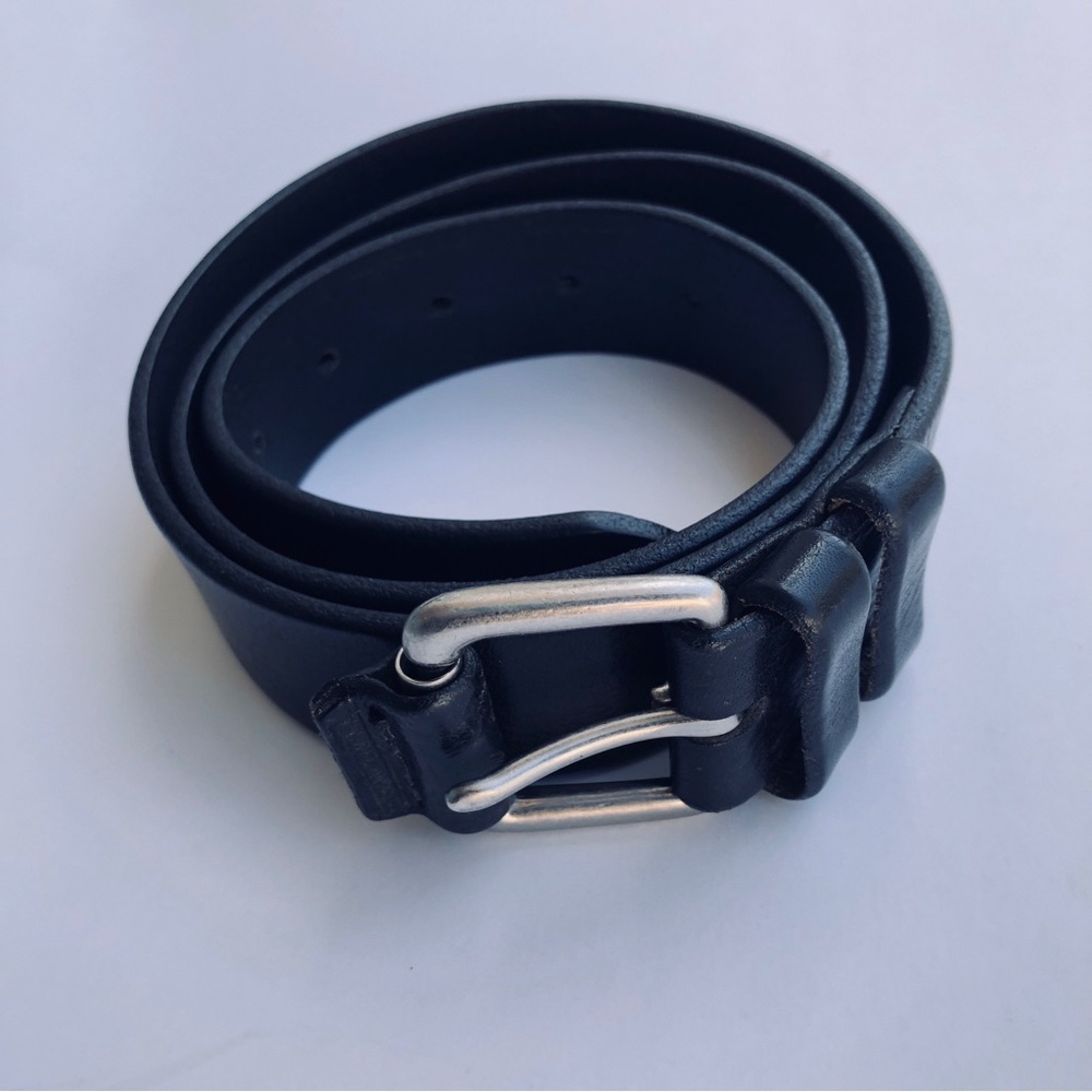 Structure Black Leather Belt Mens 36 Silver Buckle 1.2 Wide Dress Broken In USA